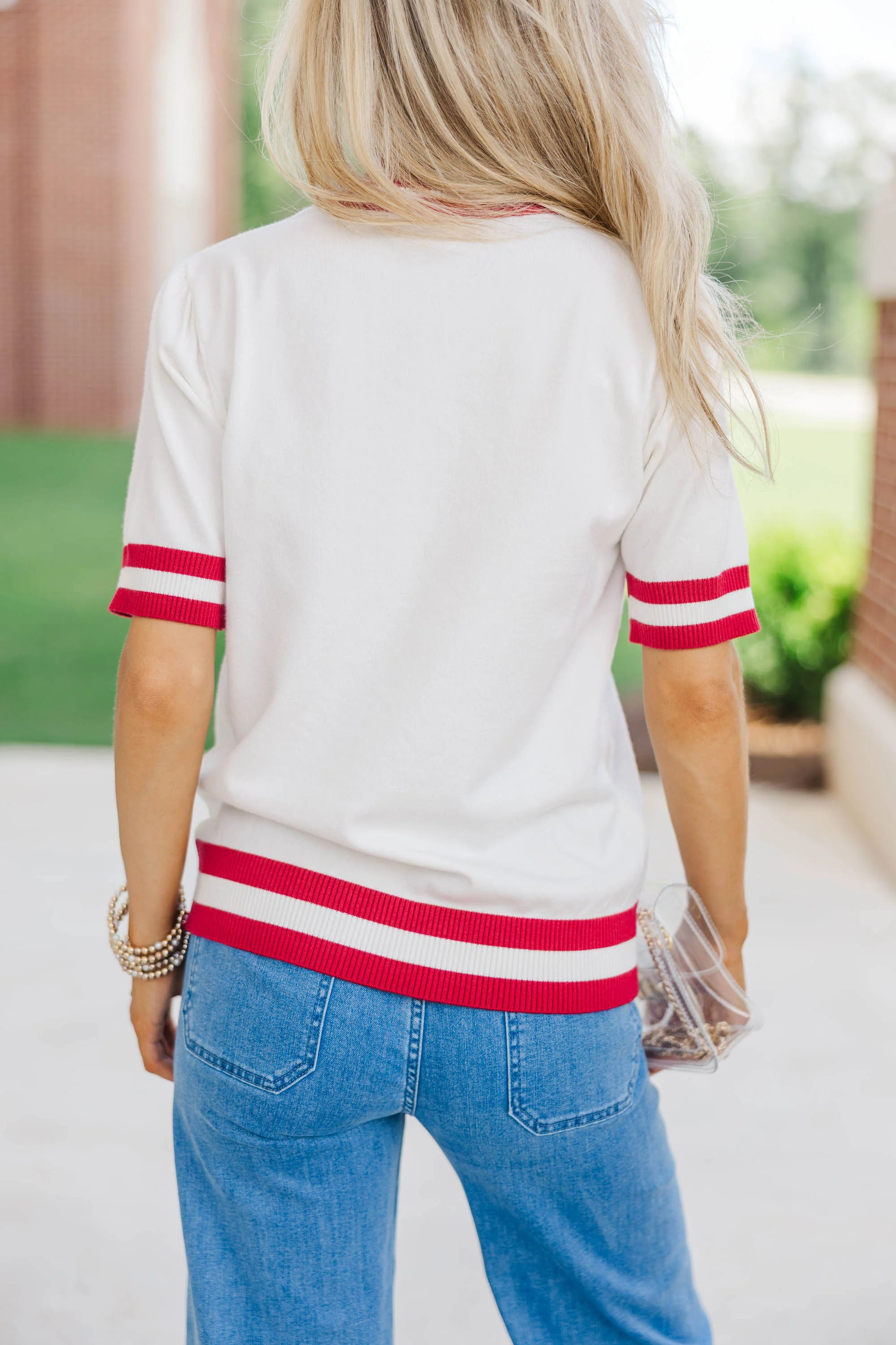 Stay In Character White/Crimson Elephant Sweater