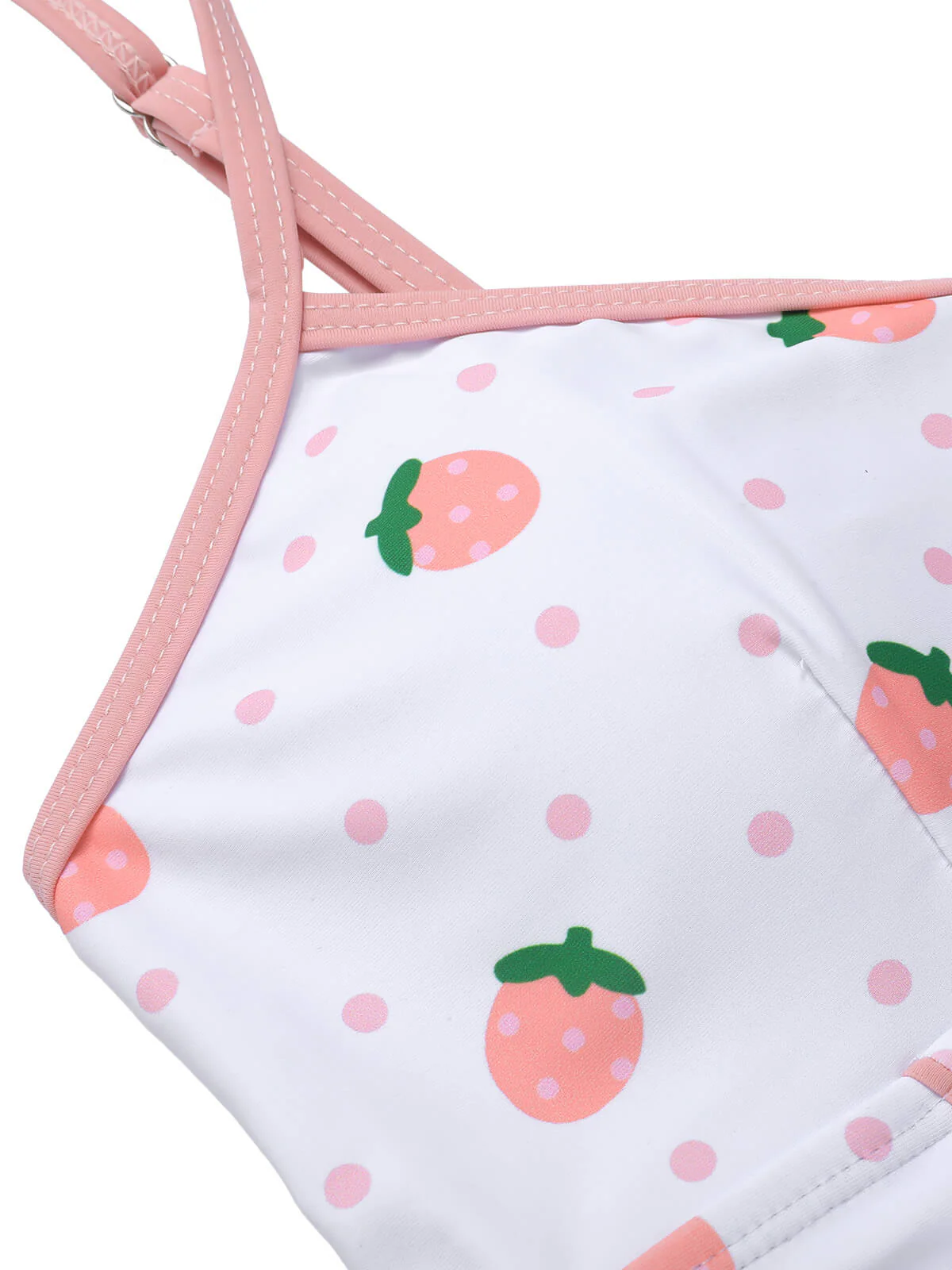 White & Pink  Strawberry Pleated Swimsuit