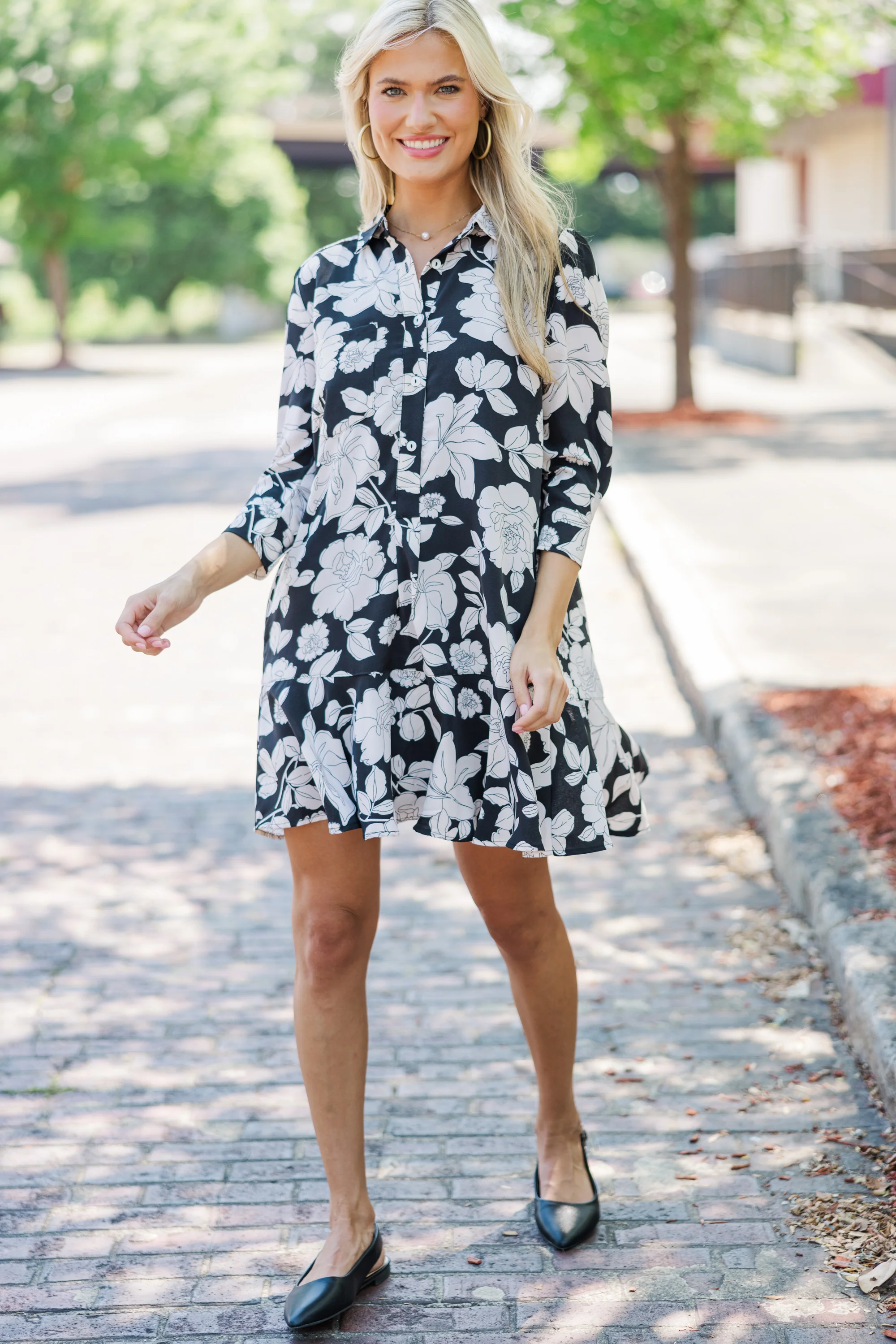 Black Floral Shirt Dress