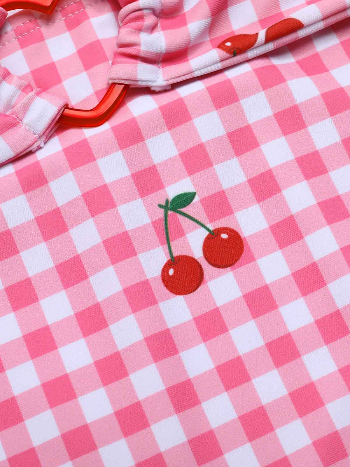 Pink Plaid & Cherry Strap Swimsuit
