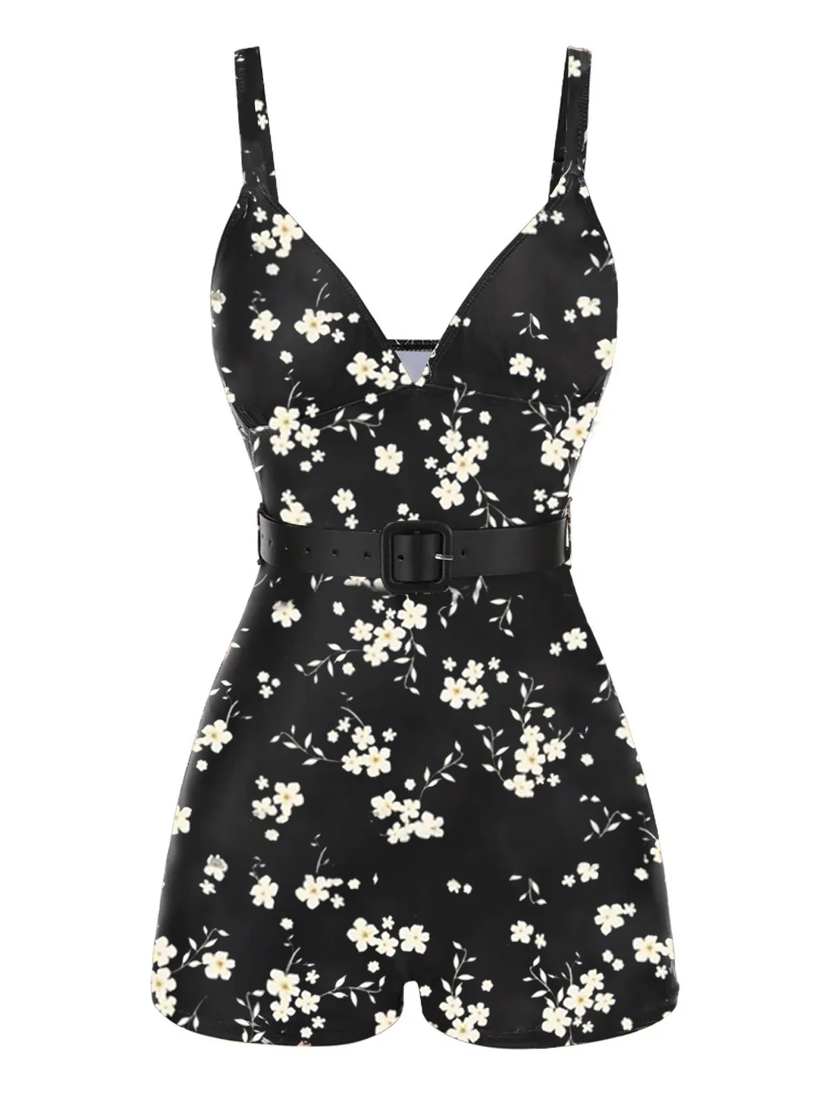 Black Floral Boxer Straps Swimsuit