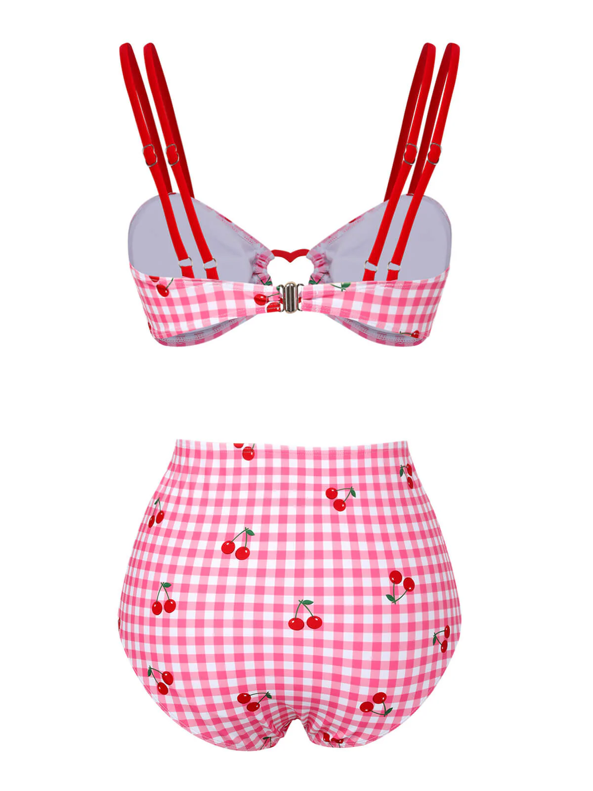 Pink Plaid & Cherry Strap Swimsuit