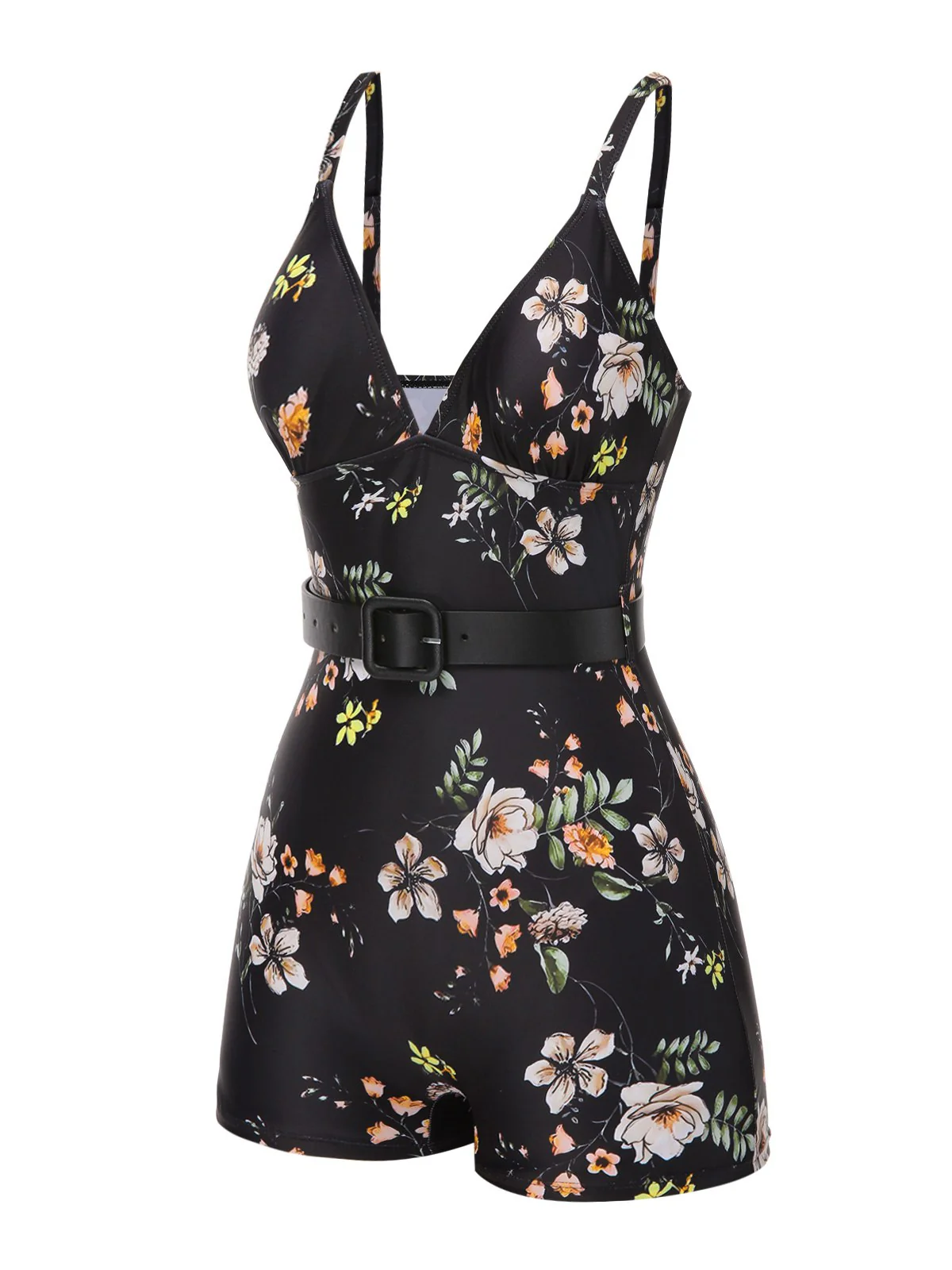 Black Floral Boxer Straps Swimsuit