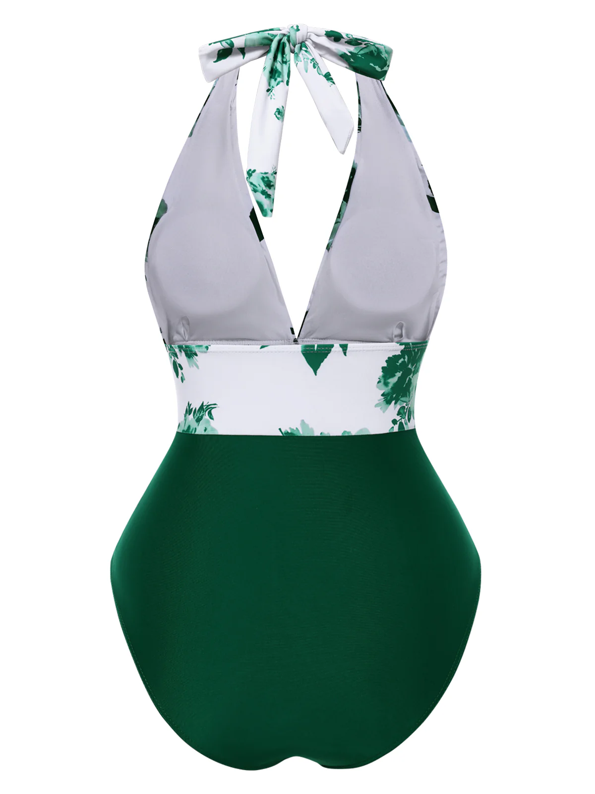 Green Halter Floral Ruched One-piece Swimsuit