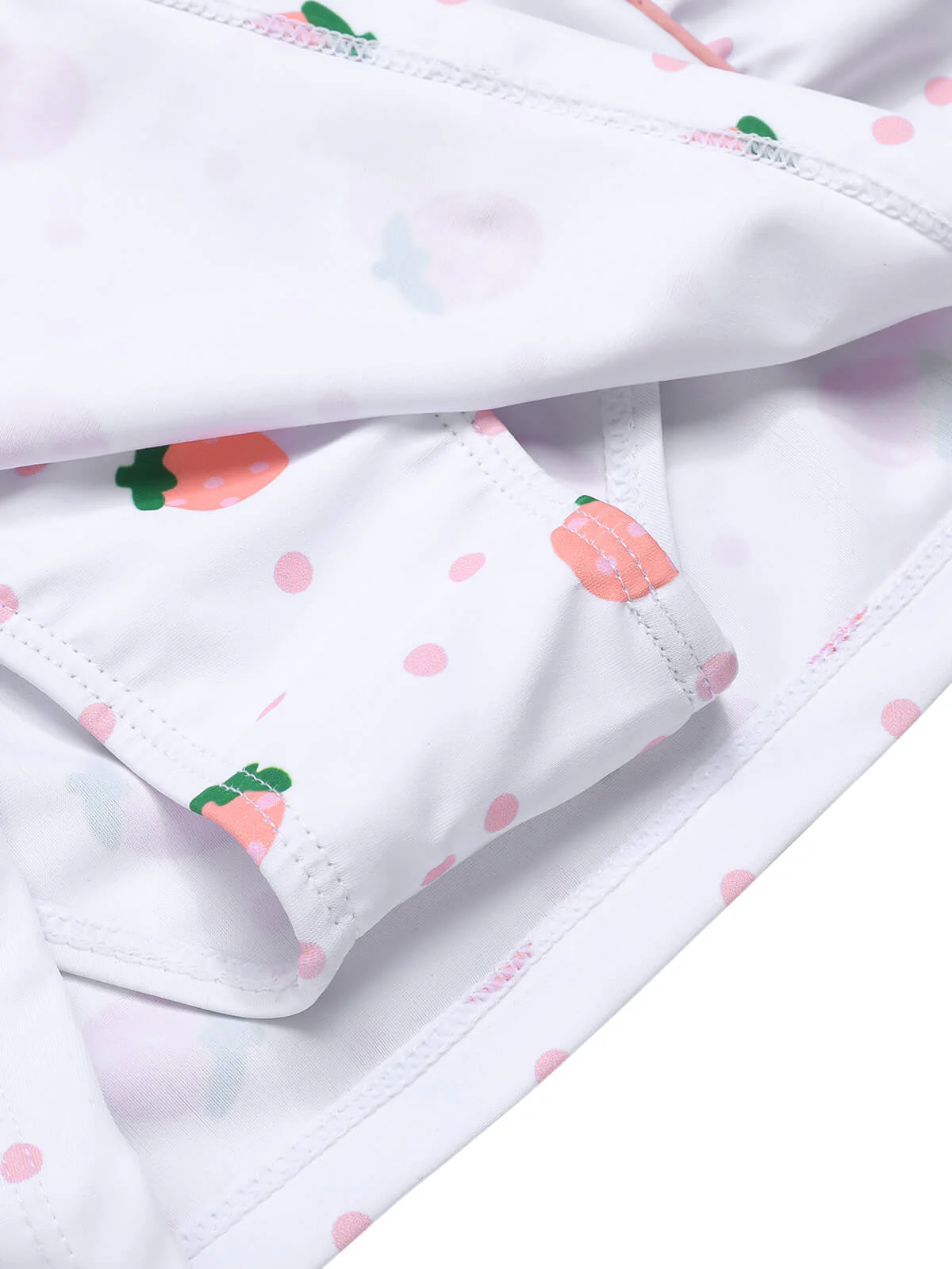 White & Pink  Strawberry Pleated Swimsuit