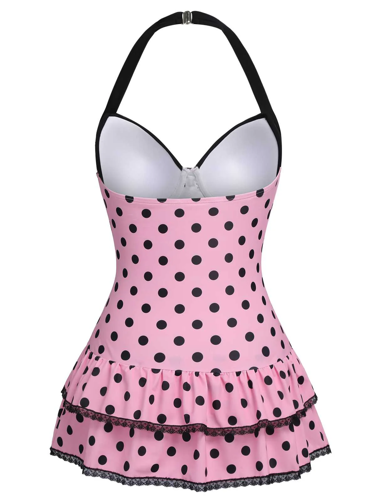 Black Halter Polka Dots Bow One-Piece Swimsuit