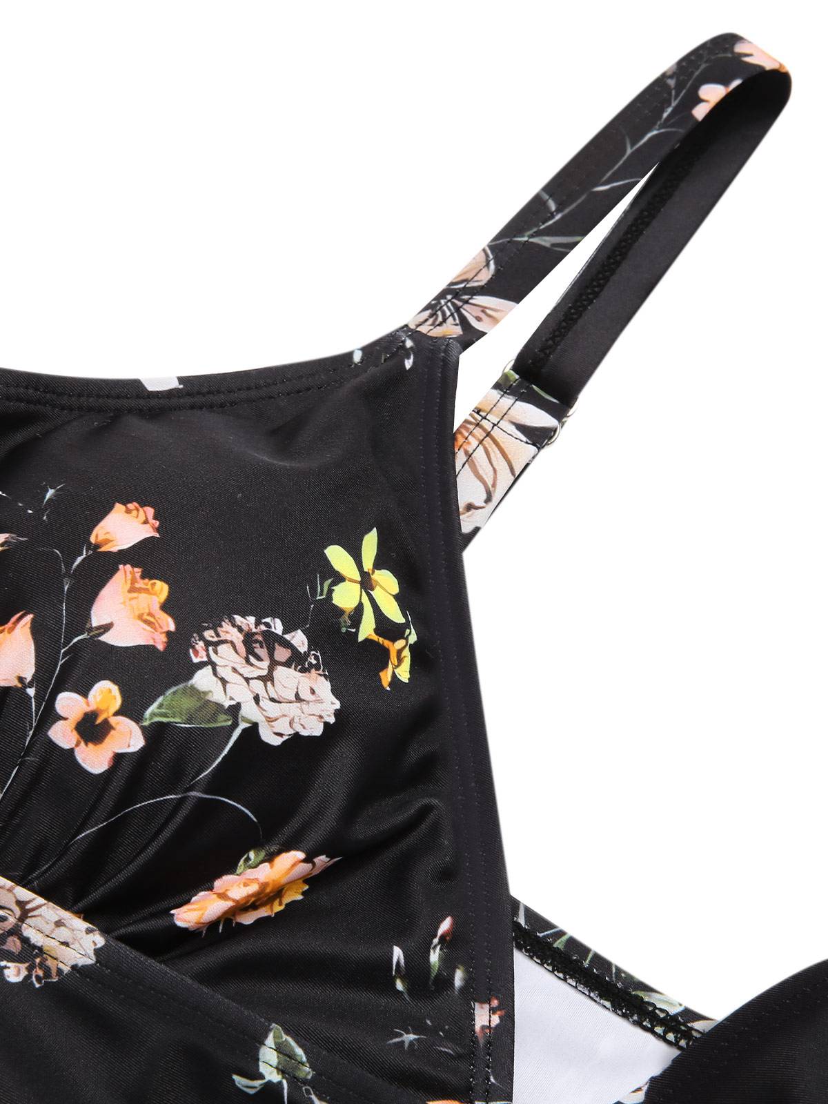 Black Floral Boxer Straps Swimsuit