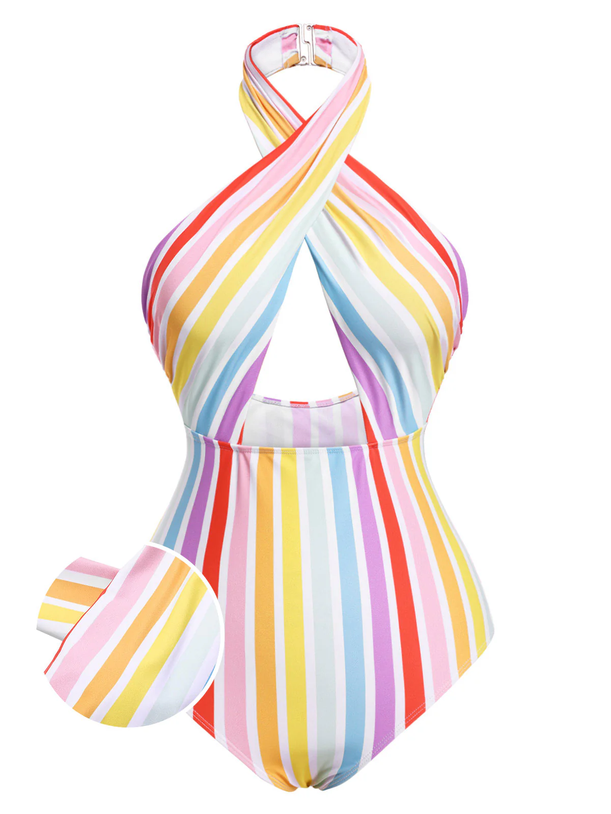 Multicolor  Rainbow Stripe Halter Swimsuit