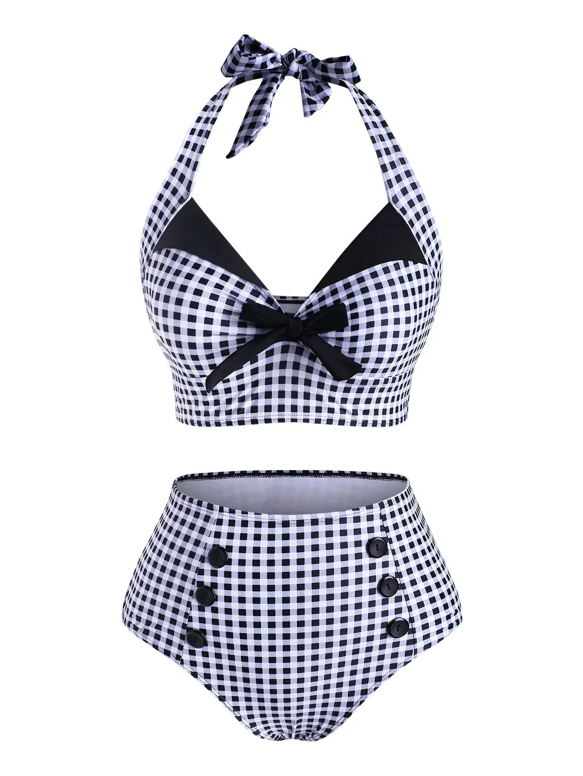 Green Gingham Halter Bowknot Bikini Set