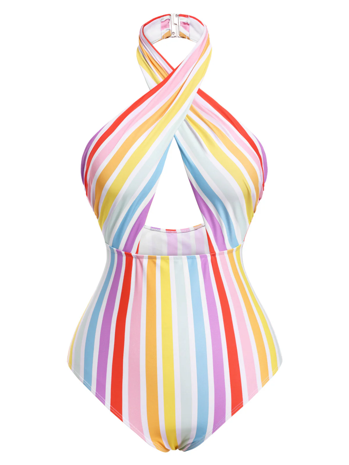 Multicolor  Rainbow Stripe Halter Swimsuit