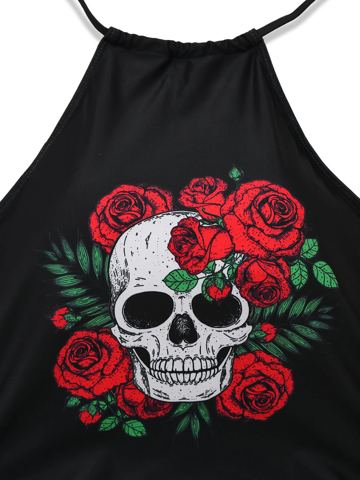 Black  Steampunk Halter Skeleton Rose Swimsuit