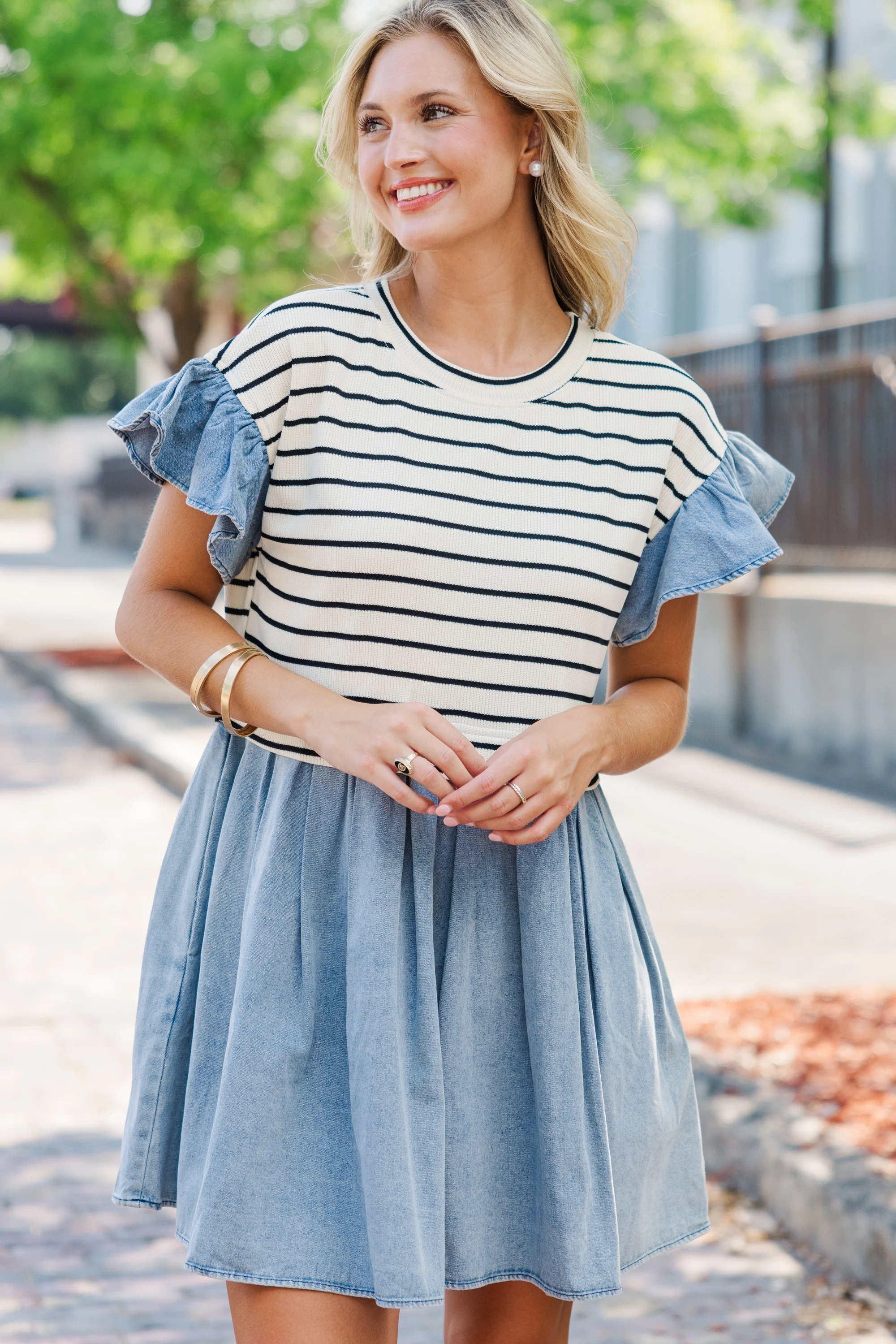 Cream Striped Dress