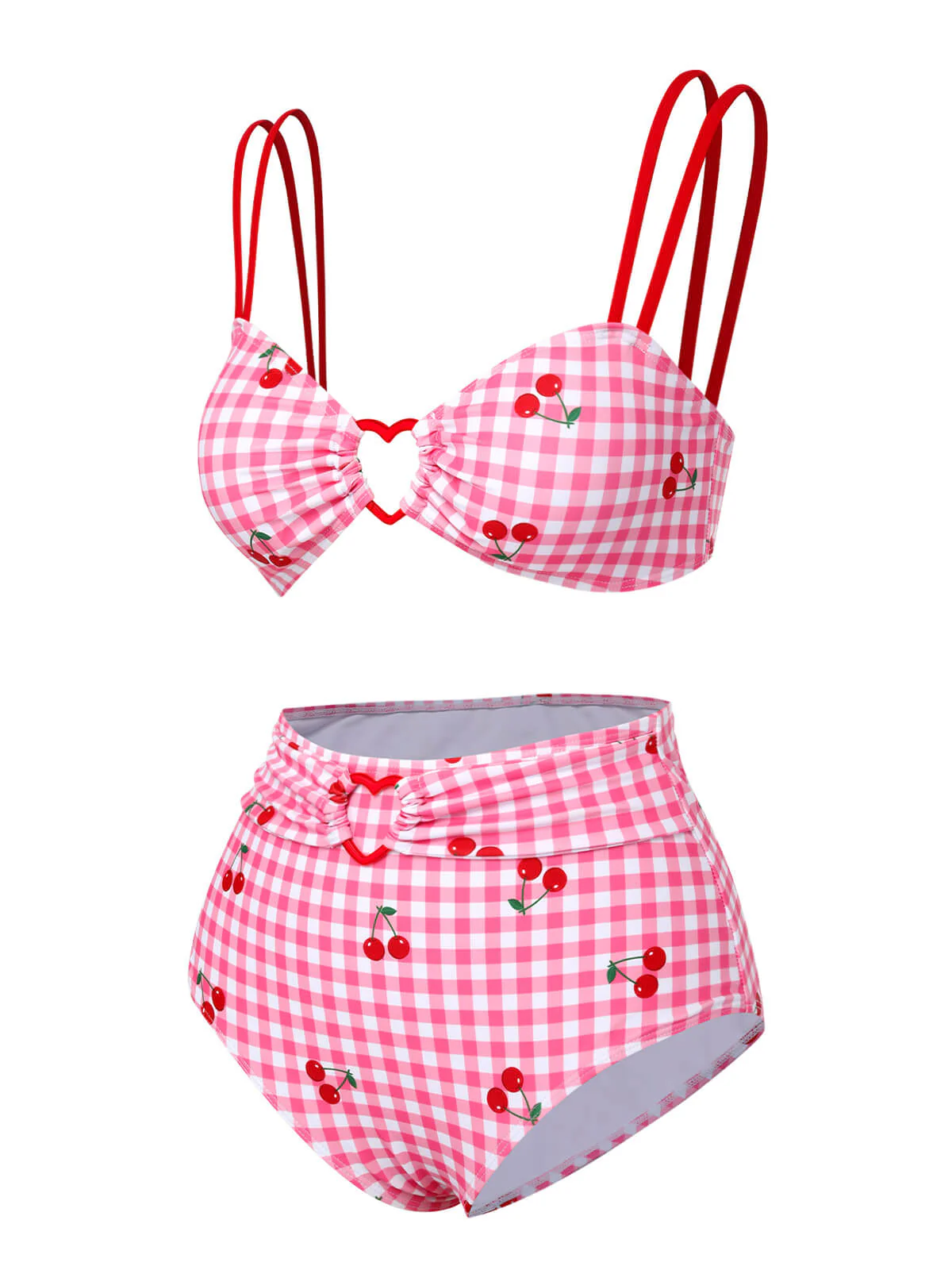Pink Plaid & Cherry Strap Swimsuit
