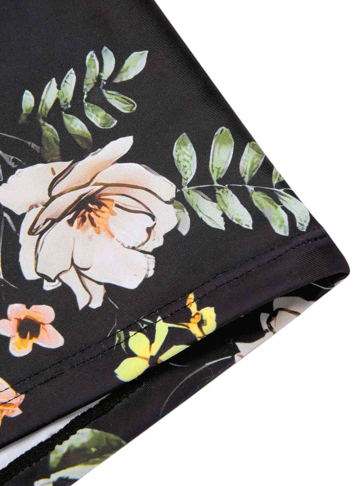 Black Floral Boxer Straps Swimsuit