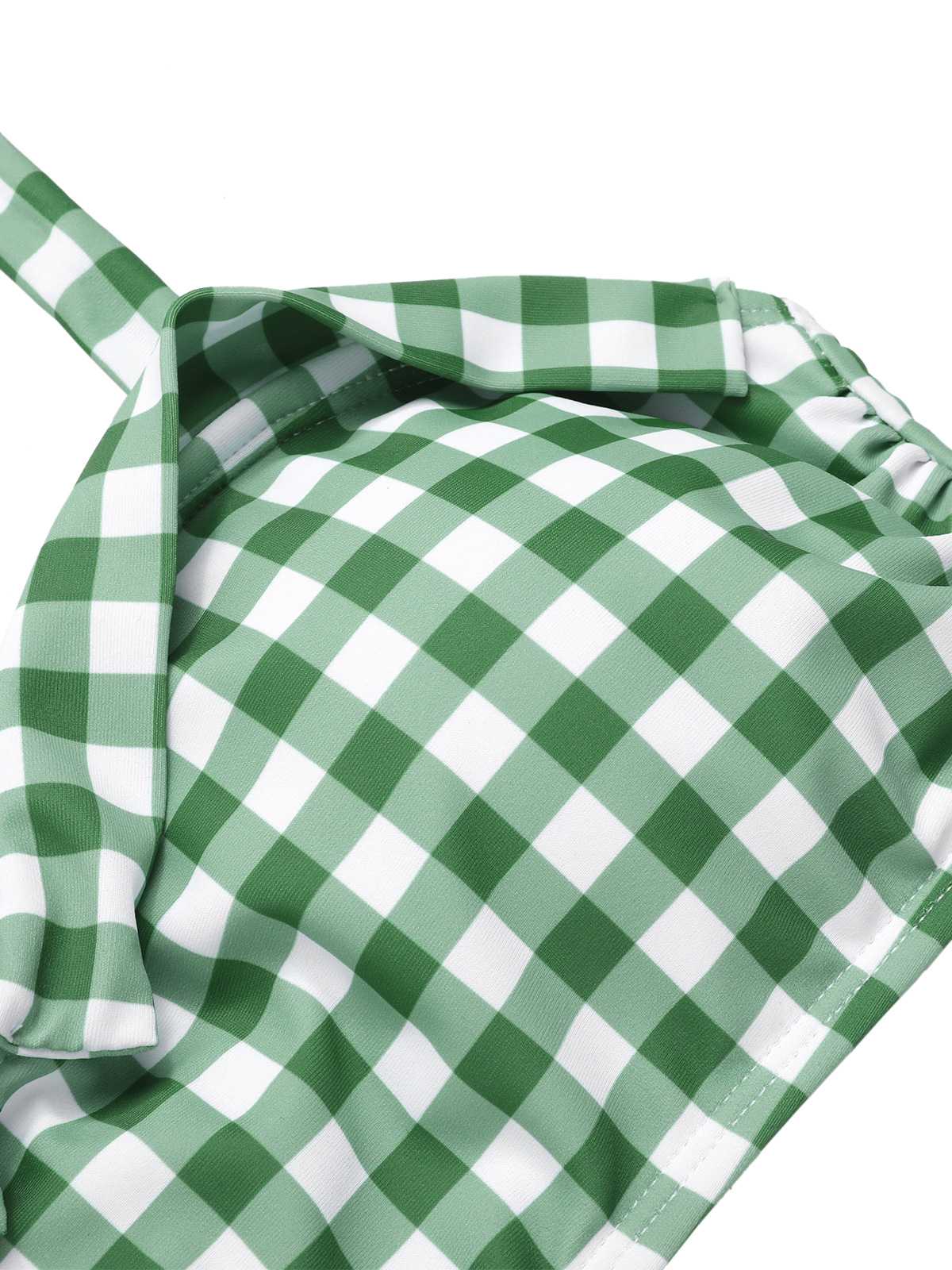 Green Gray Halter Plaids Swimsuit