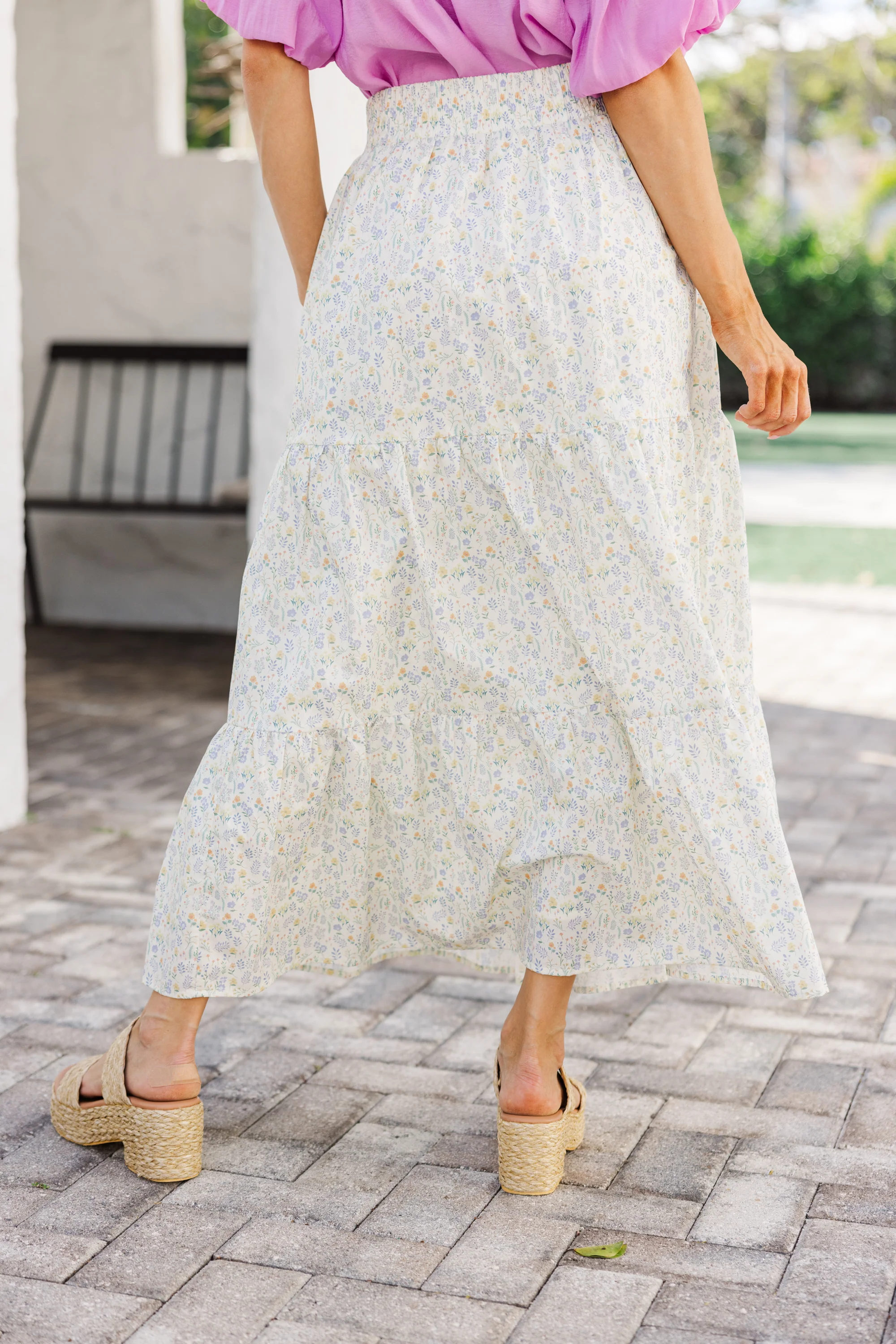 Yellow Ditsy Floral Midi Skirt