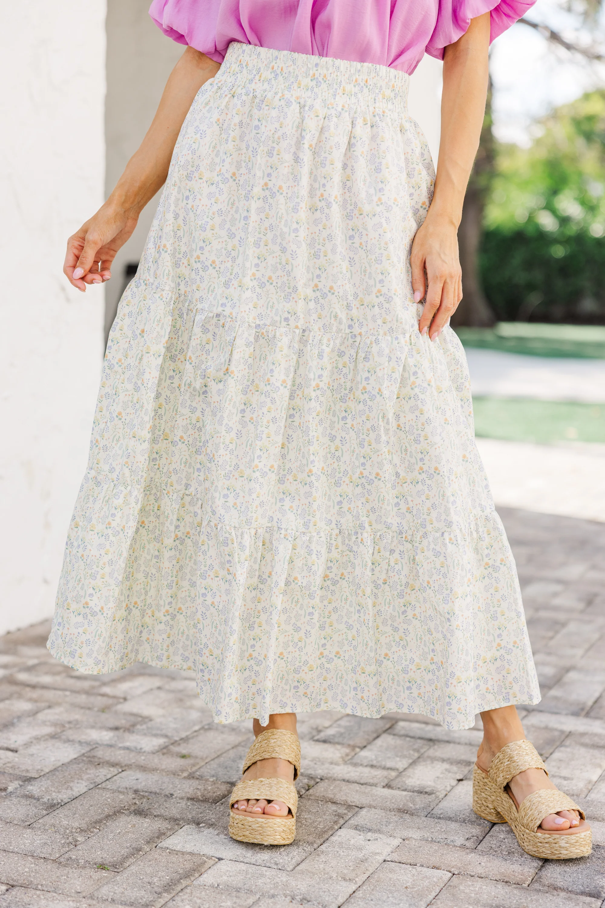 Yellow Ditsy Floral Midi Skirt