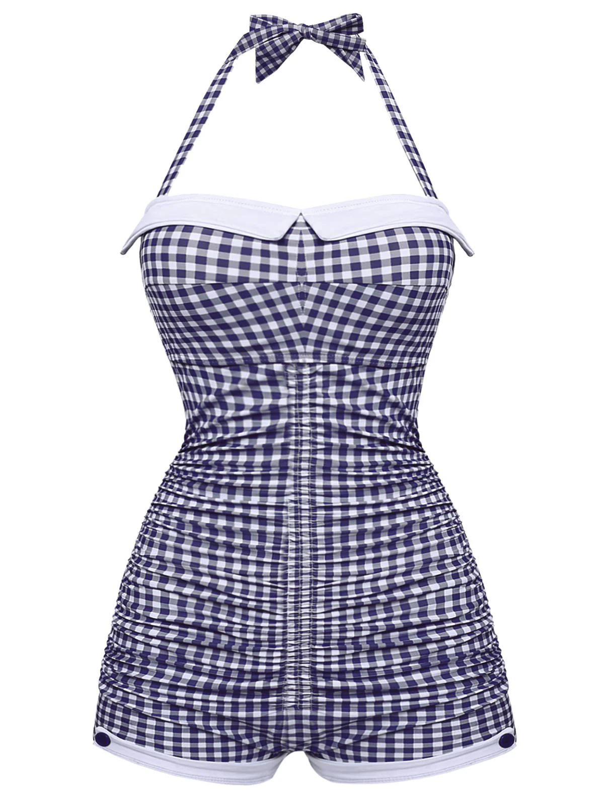 Gingham Halter Bowknot One-piece Swimsuit