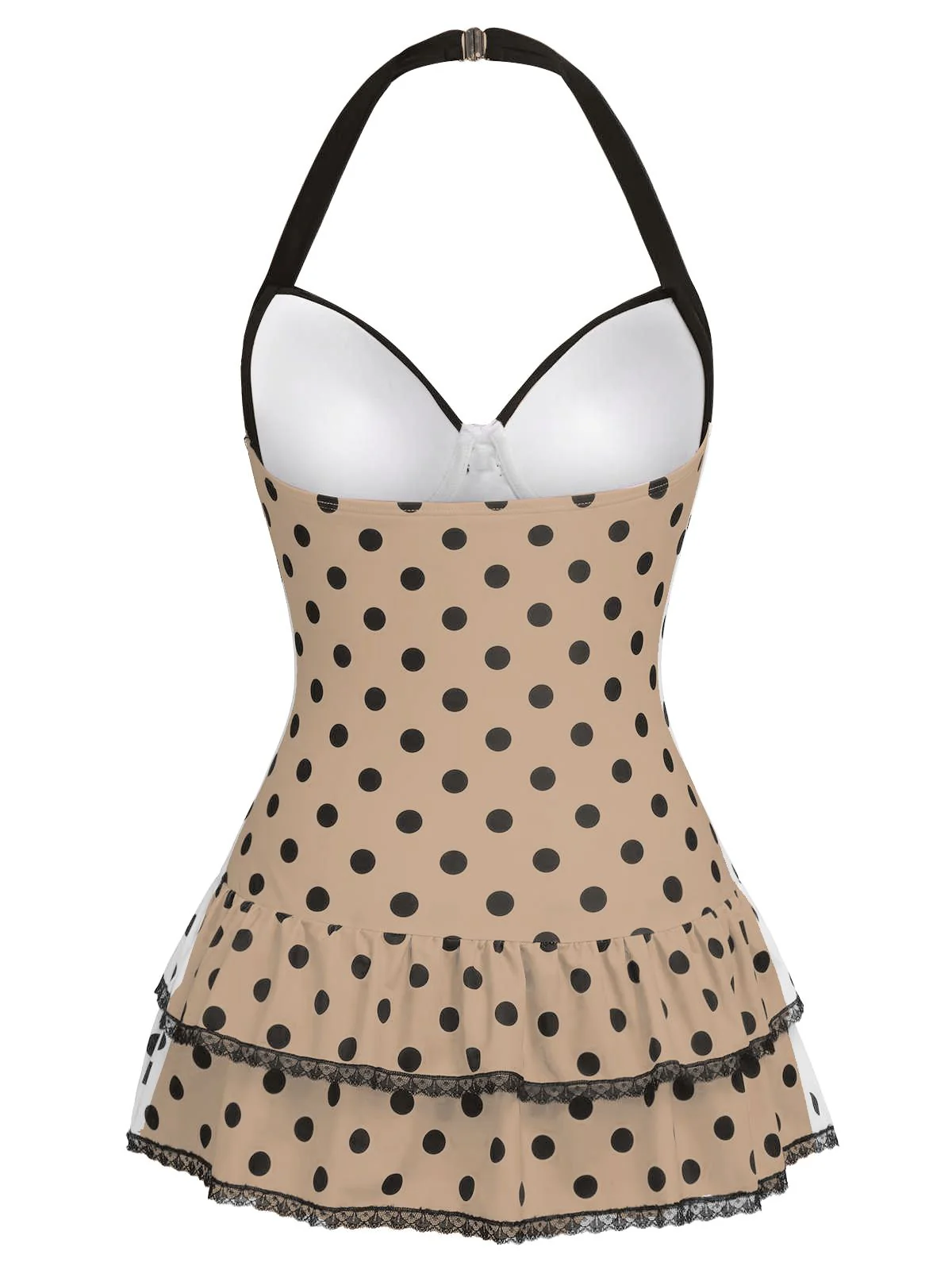 Black Halter Polka Dots Bow One-Piece Swimsuit