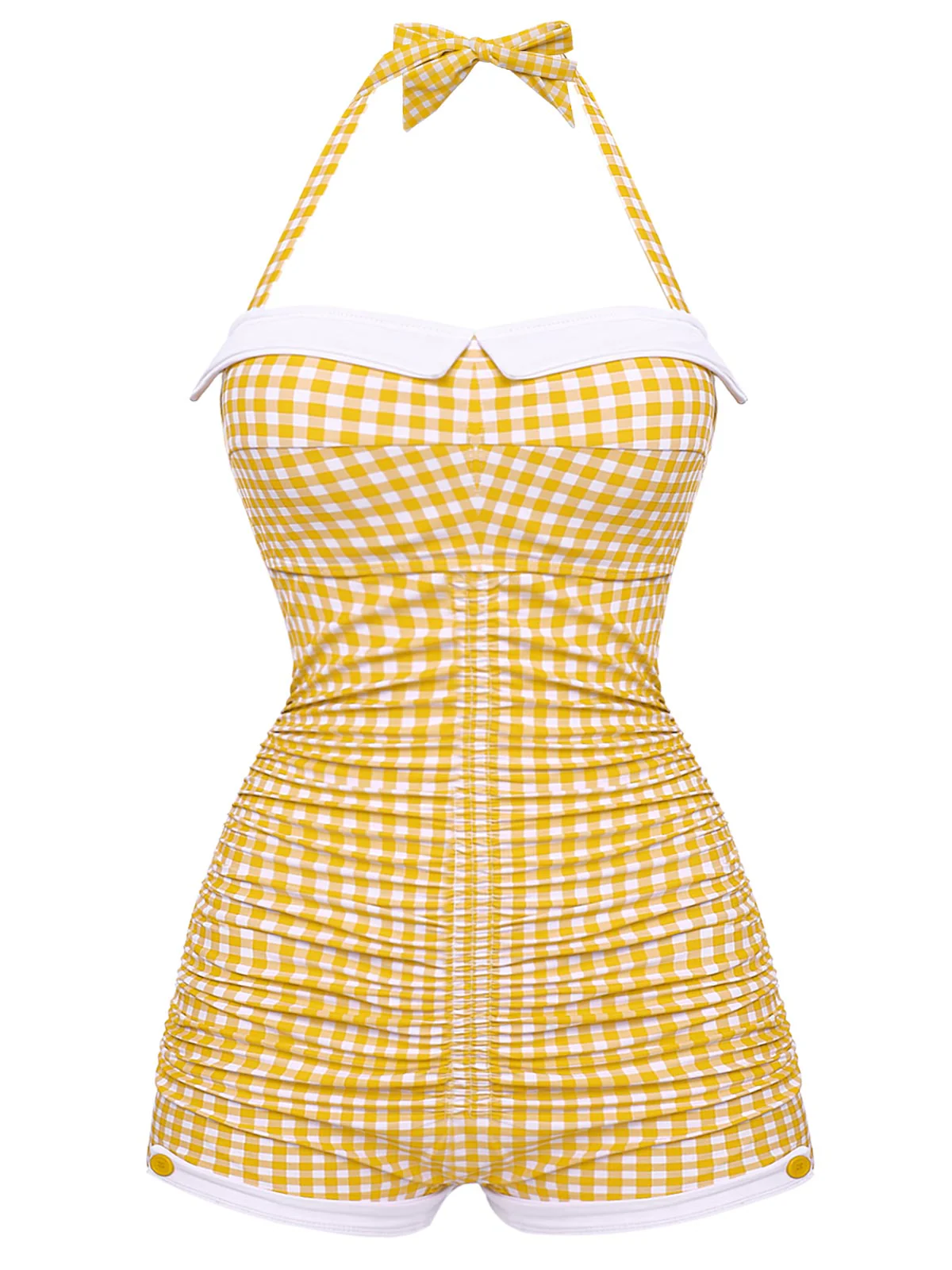 Gingham Halter Bowknot One-piece Swimsuit