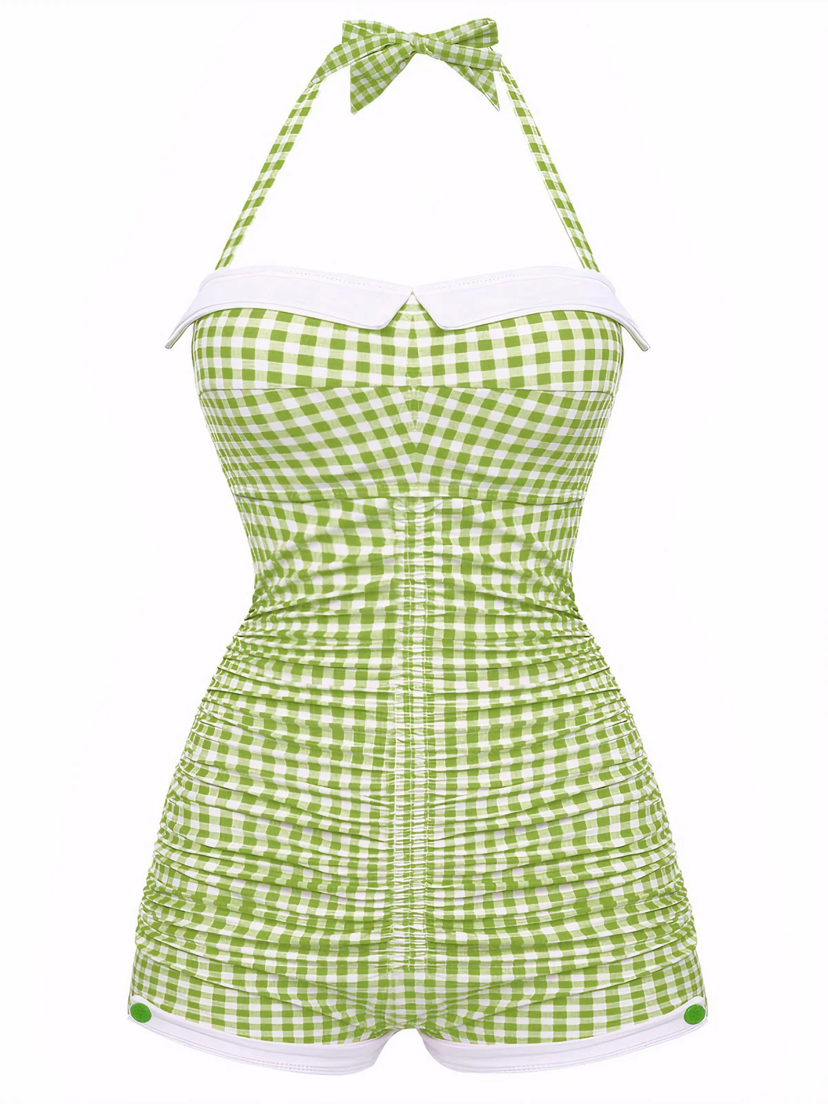 Gingham Halter Bowknot One-piece Swimsuit