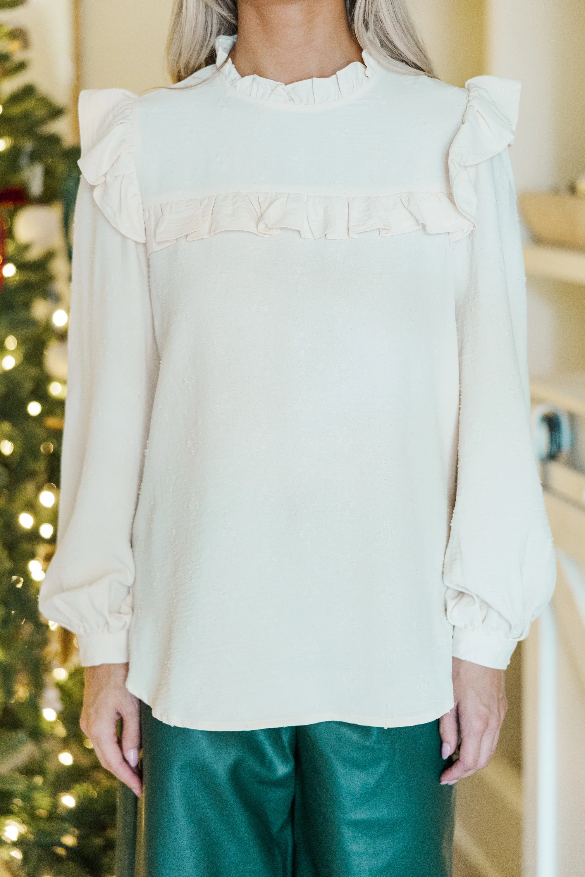 Cream White Ruffled Blouse