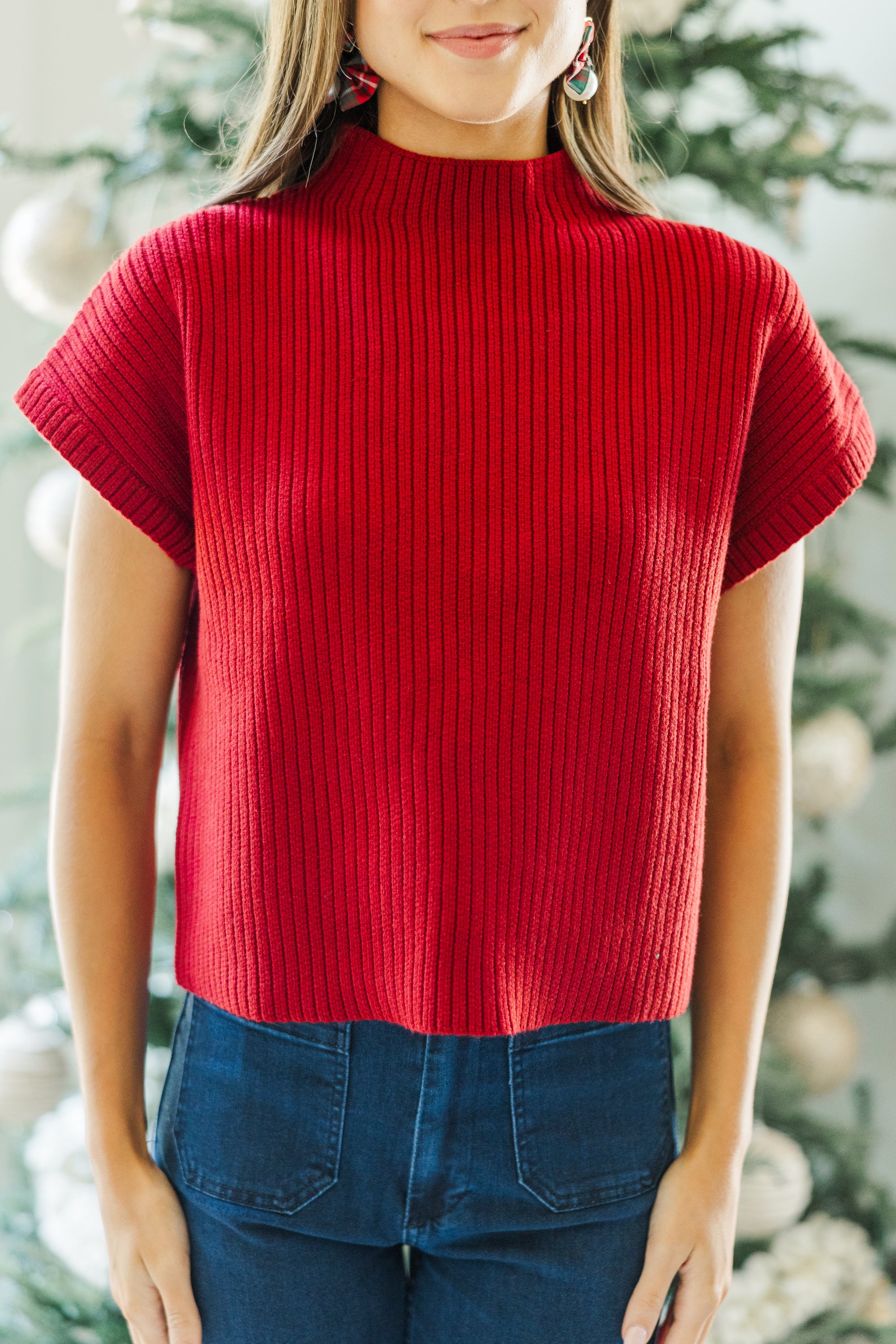 Red Short Sleeve Sweater