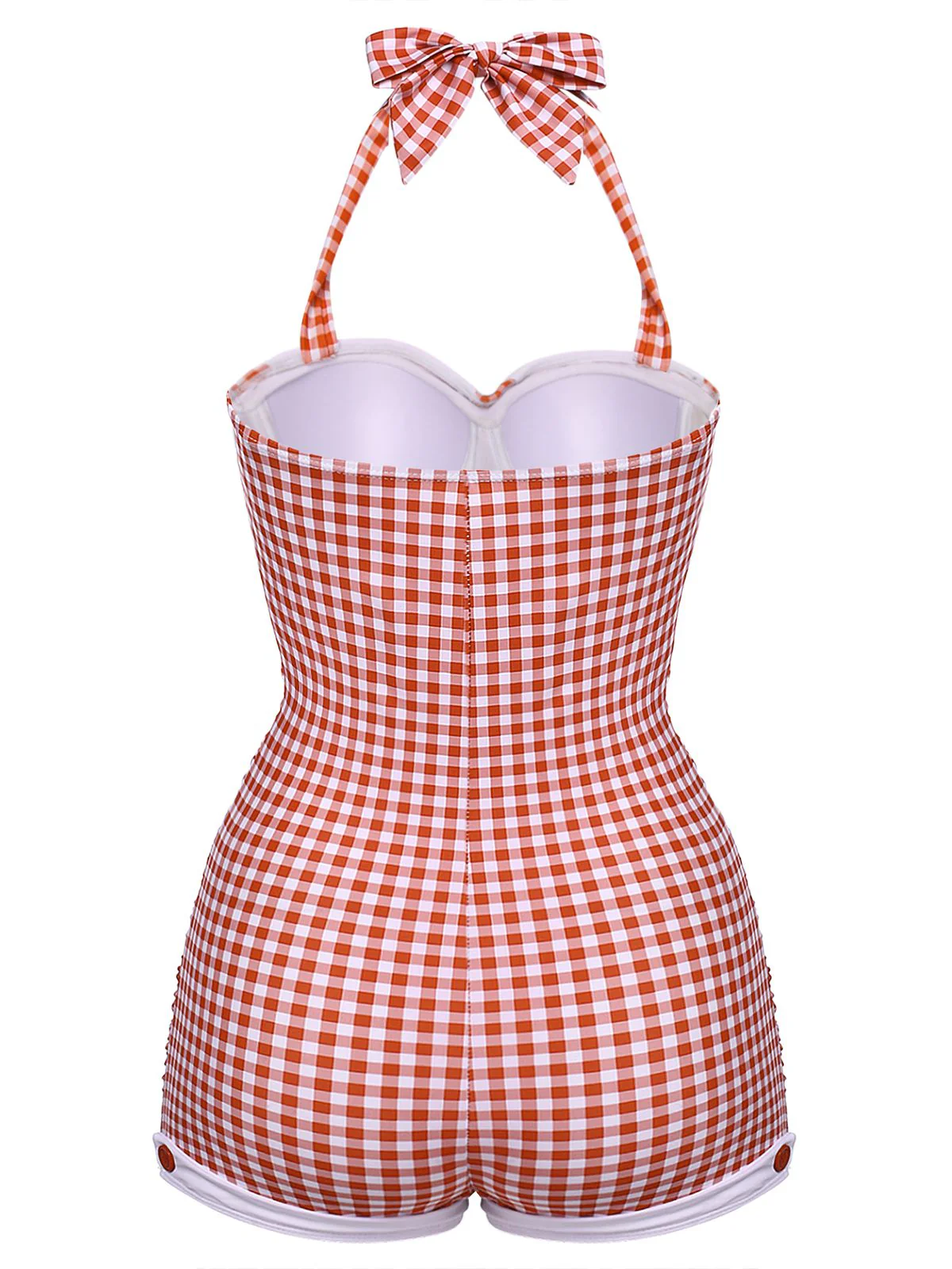 Gingham Halter Bowknot One-piece Swimsuit