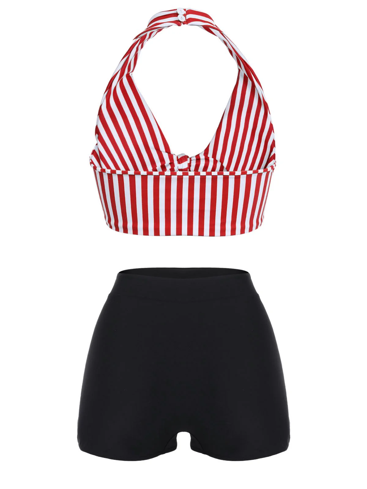 Red Retro Halter Stripes Bikini Set