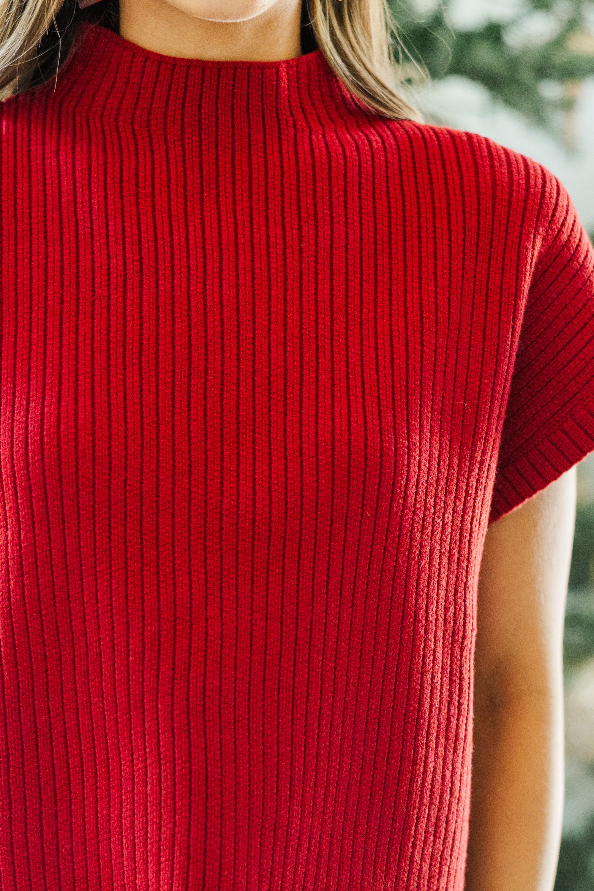 Red Short Sleeve Sweater