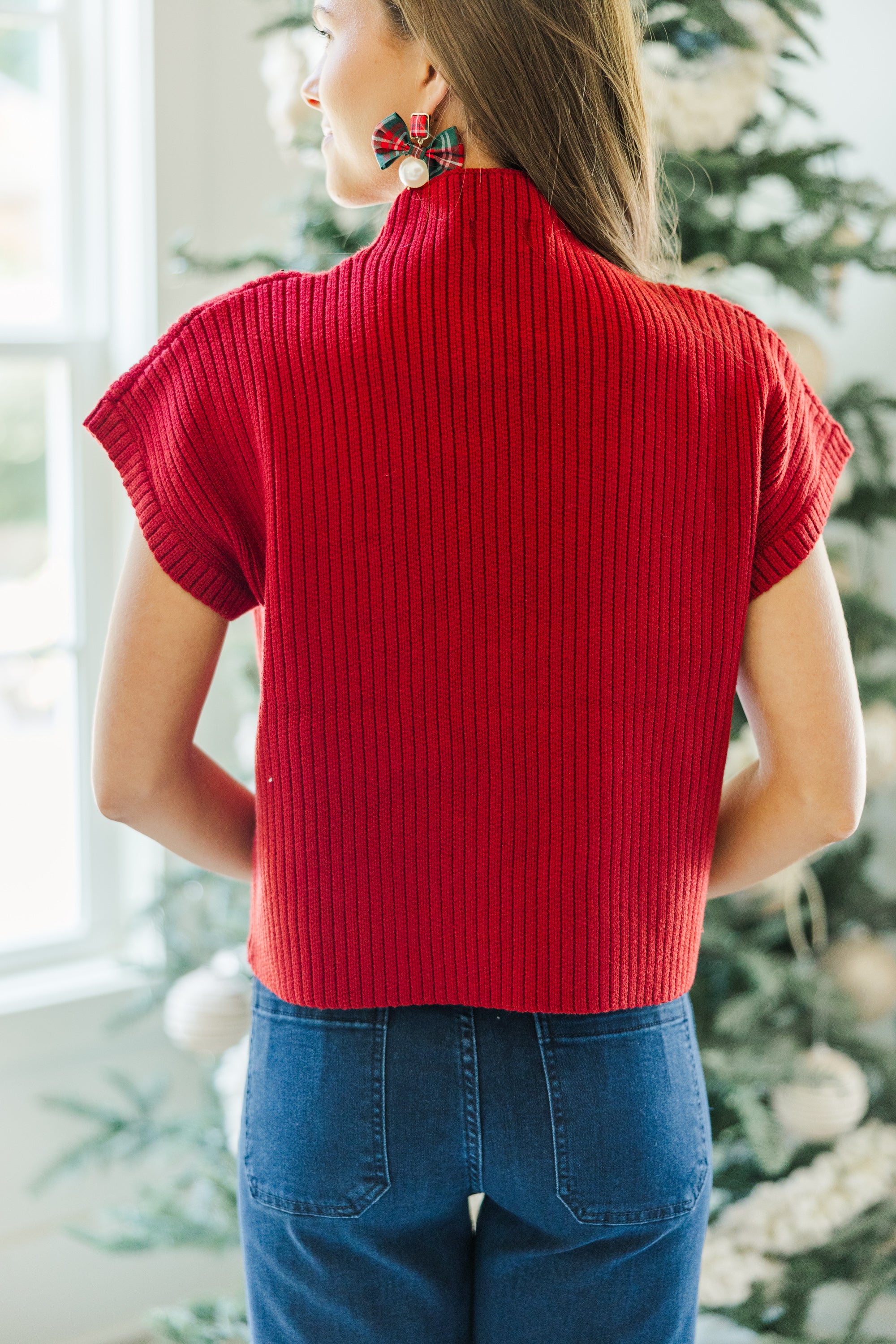 Red Short Sleeve Sweater