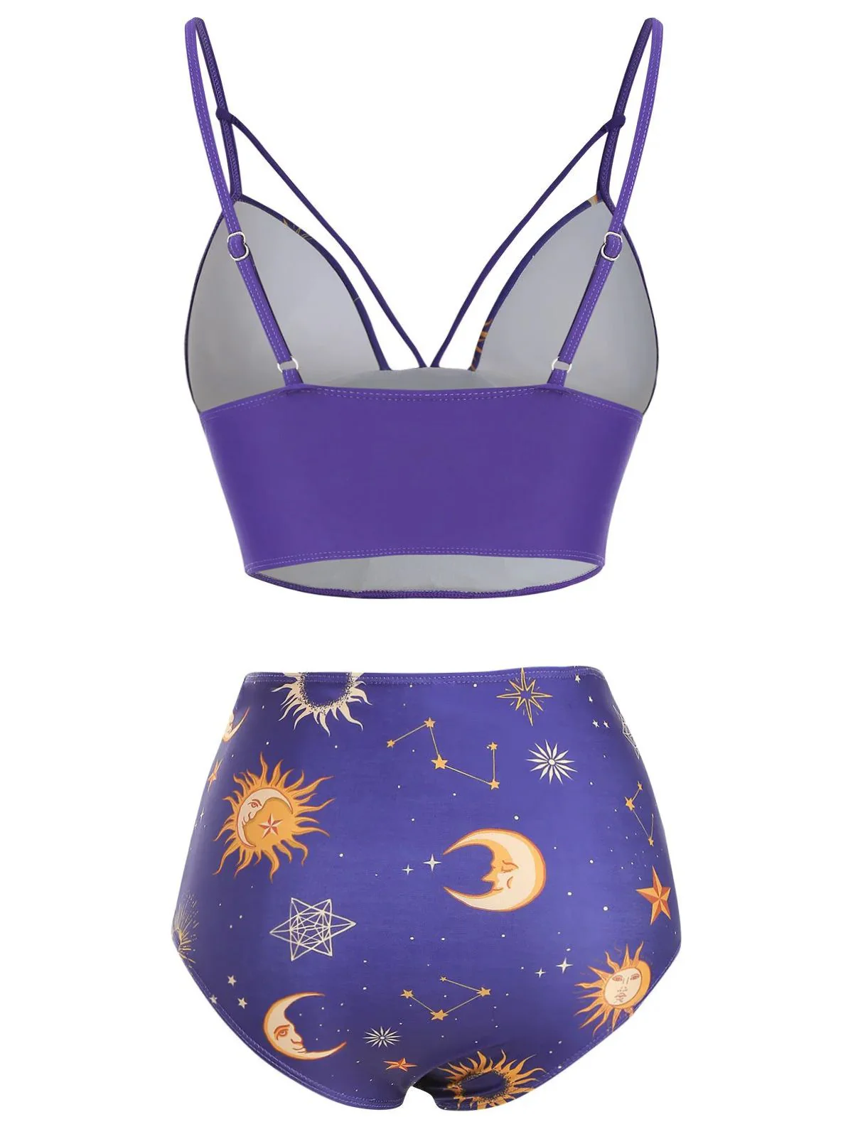 Purple Sun Moon Stars Lace-Up Swimsuit
