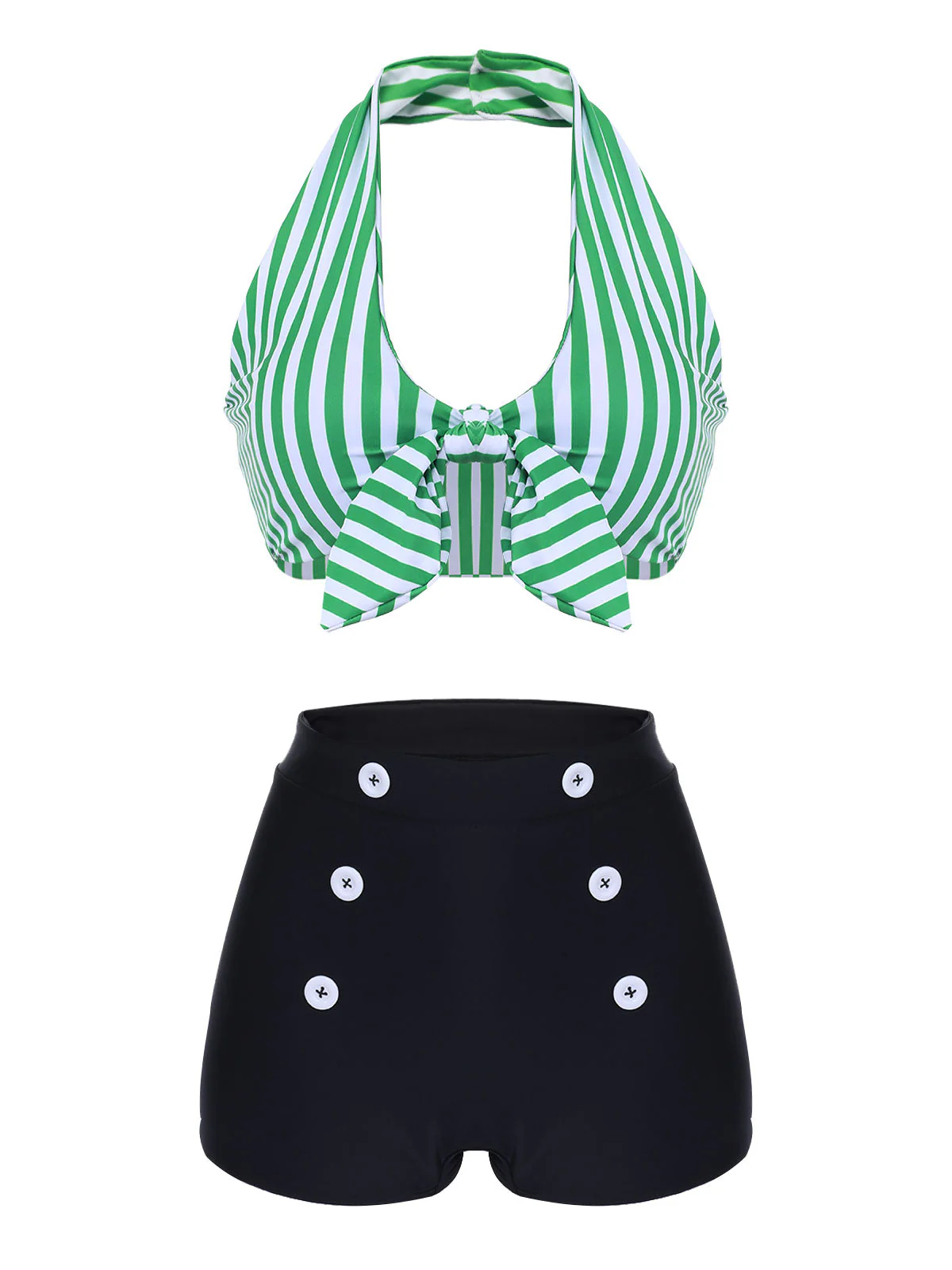 Red Retro Halter Stripes Bikini Set