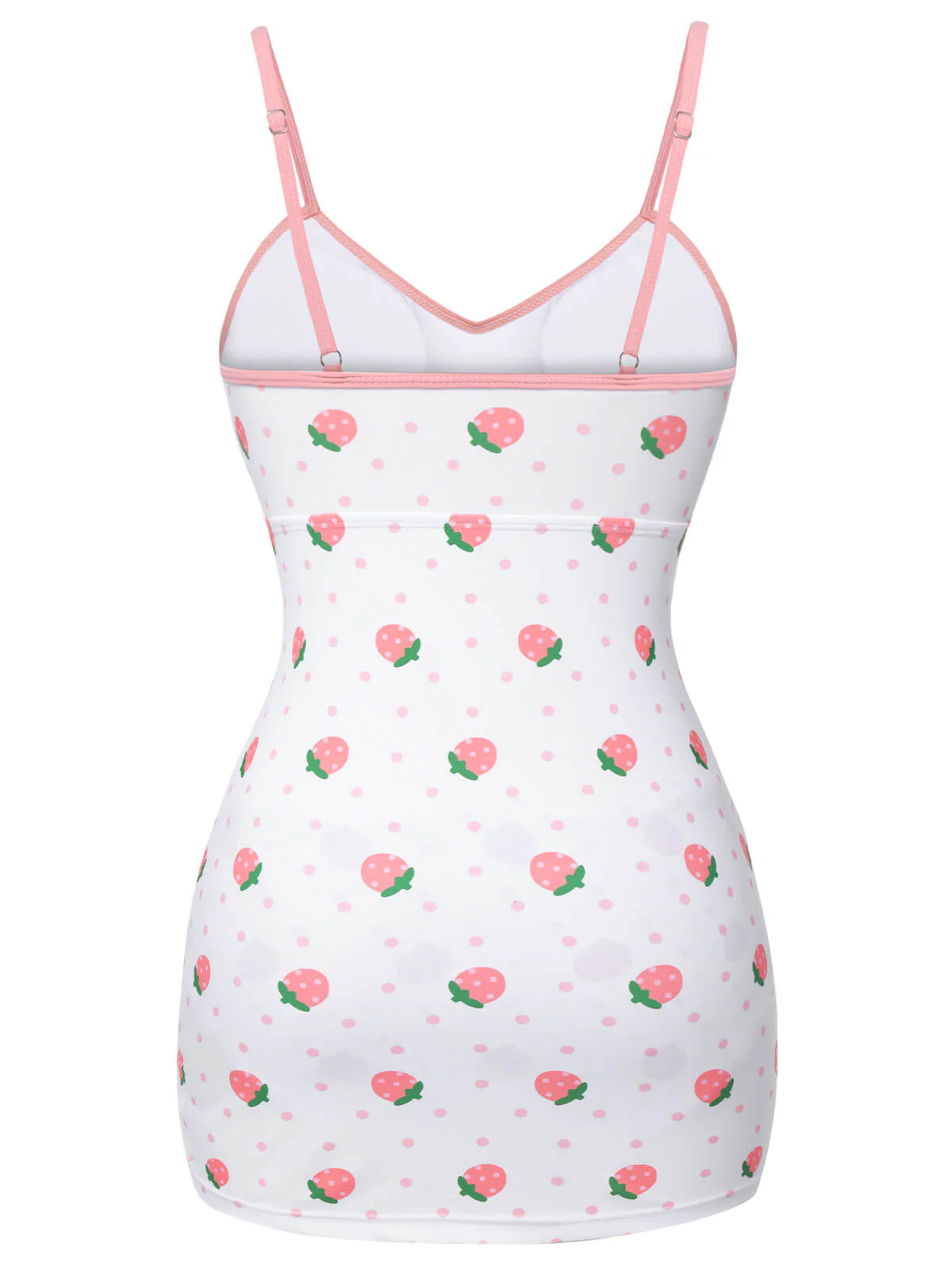 White & Pink  Strawberry Pleated Swimsuit