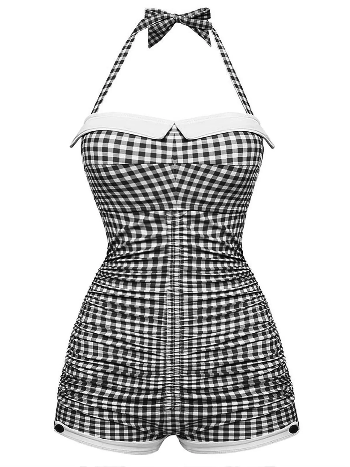 Gingham Halter Bowknot One-piece Swimsuit