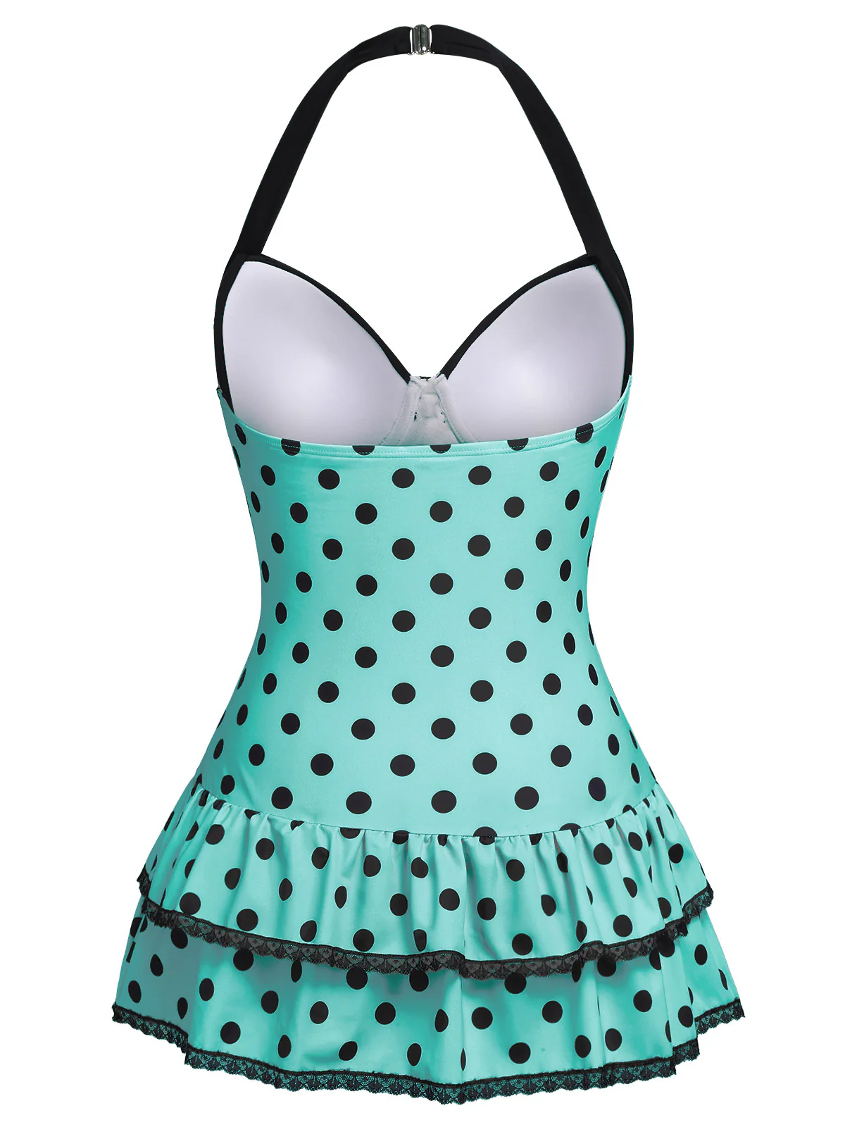 Black Halter Polka Dots Bow One-Piece Swimsuit