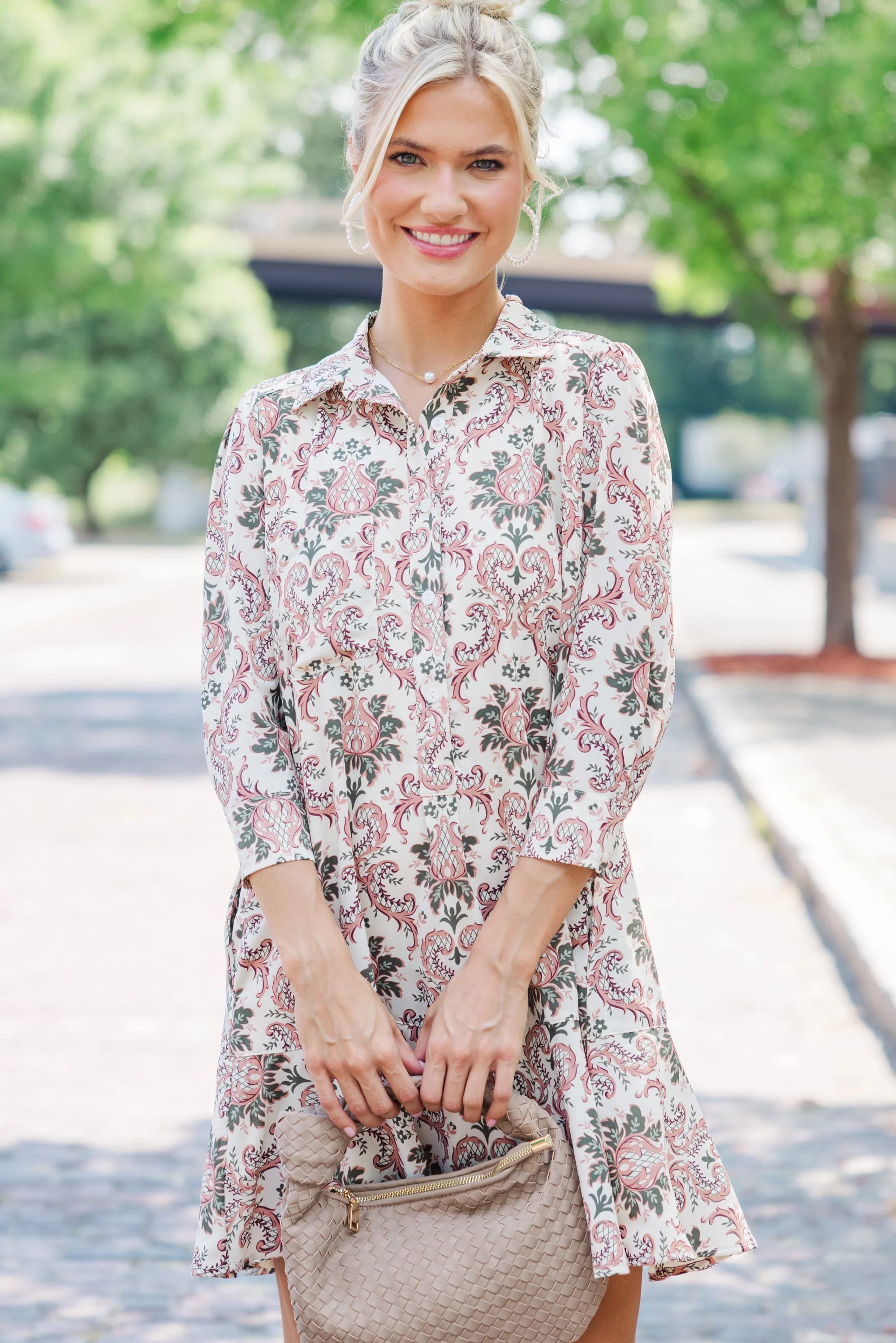 Cream Damask Shirt Dress