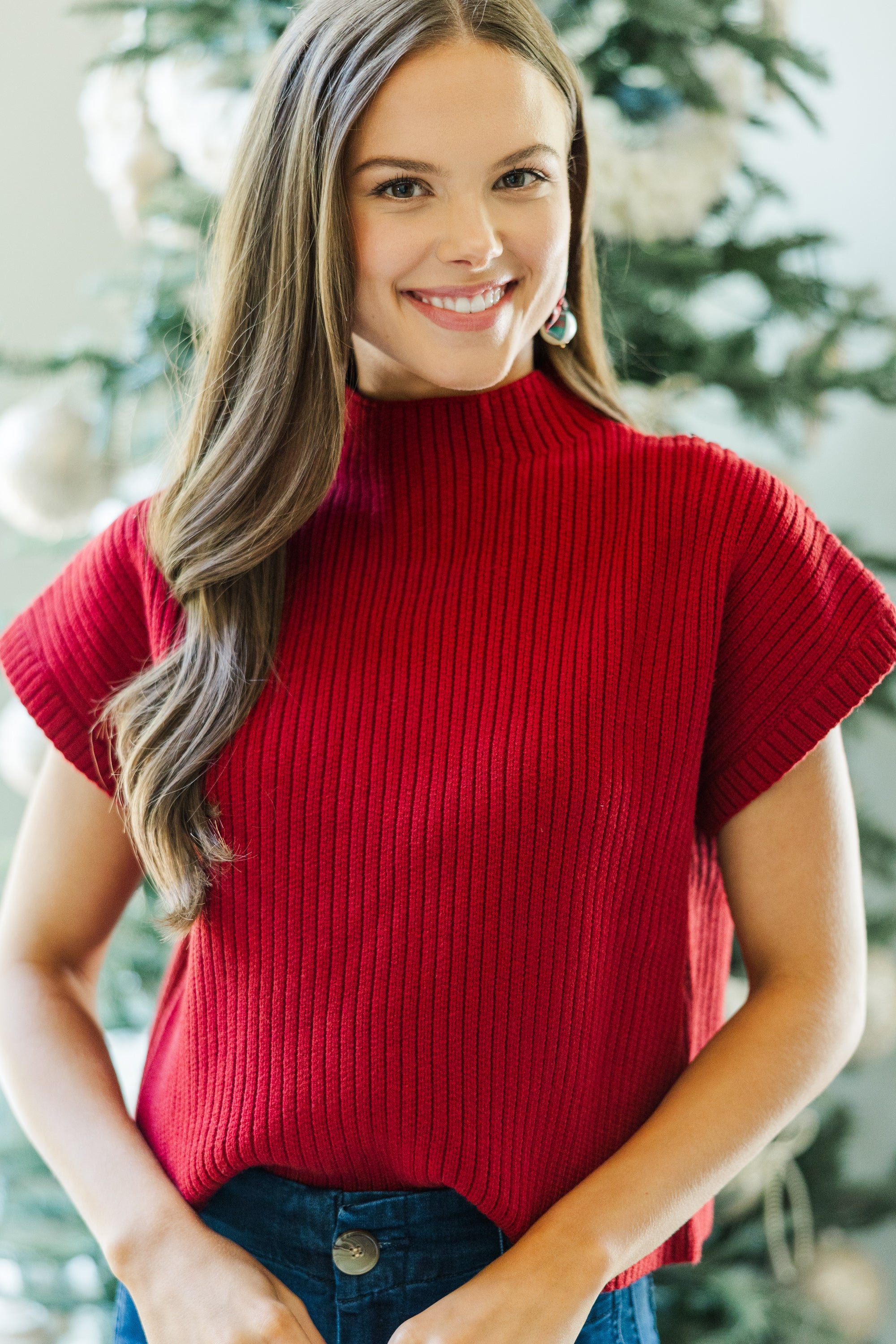 Red Short Sleeve Sweater