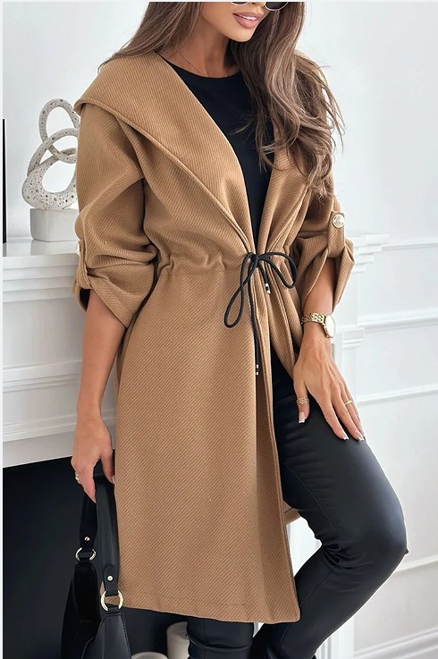 Women's Hooded Lapel Long Coat Casual Long Sleeve Autumn and Winter