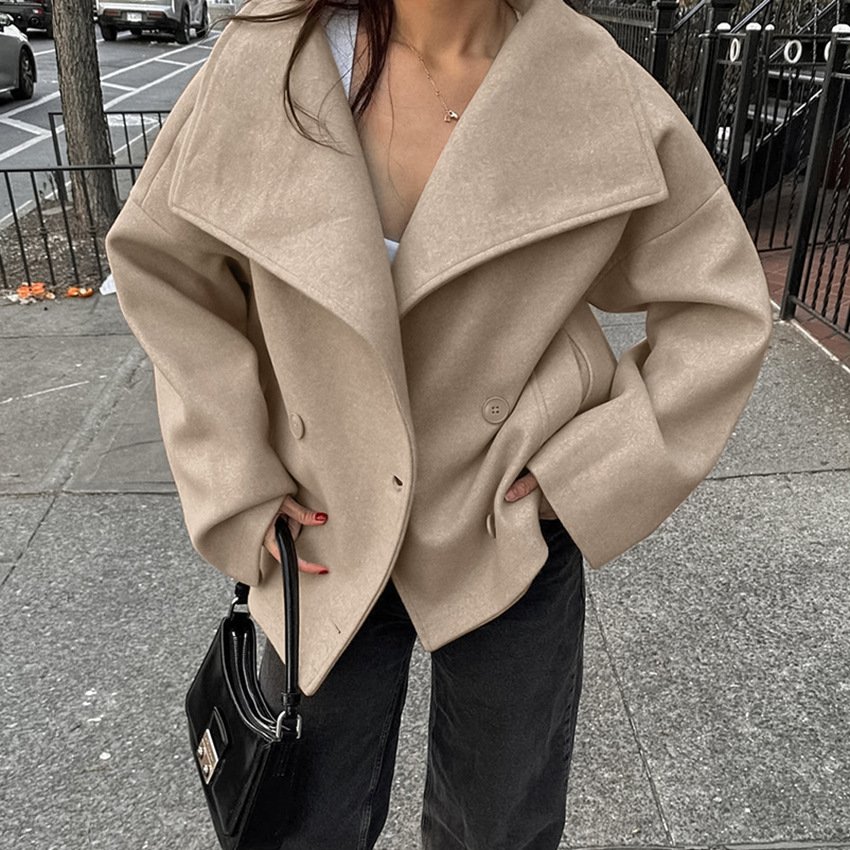 Winter Khaki Woolen Double Breasted Coat High-End Women's Clothing