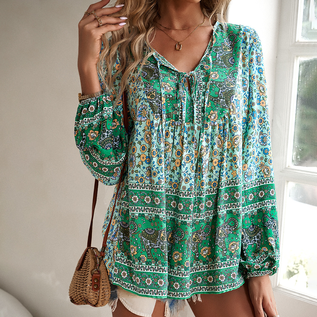 Women's Printed Shirt Elegant Long Sleeve Blouse