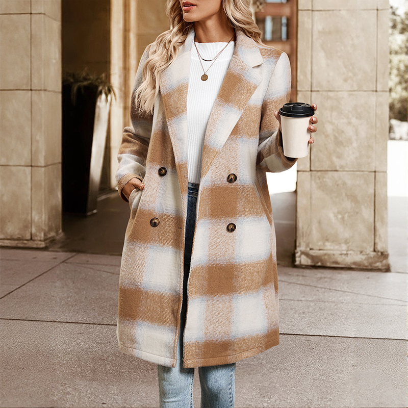 Women's Classic Checkered Lapel Loose Long Coat